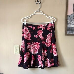 Kate Spade Black Multi Rambling Roses Rosa Silk Crepe Skirt Size 8